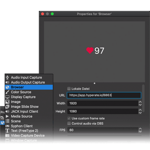 Setting up the HypeRate widget in OBS